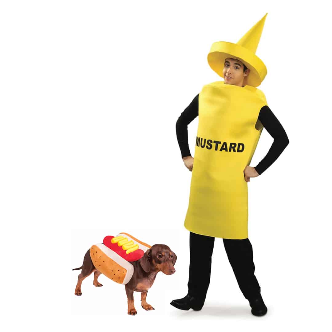 Hot Dog + Ketchup + Mustard Human & Dog Costume Combo - Pet Costume Center