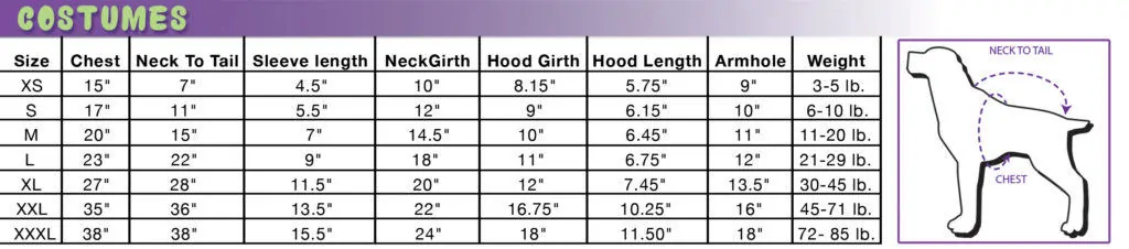 Rubies Dog Size Chart