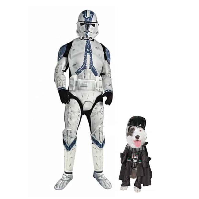Clone Trooper and Darth Vader Matching Human and Dog Costume Set