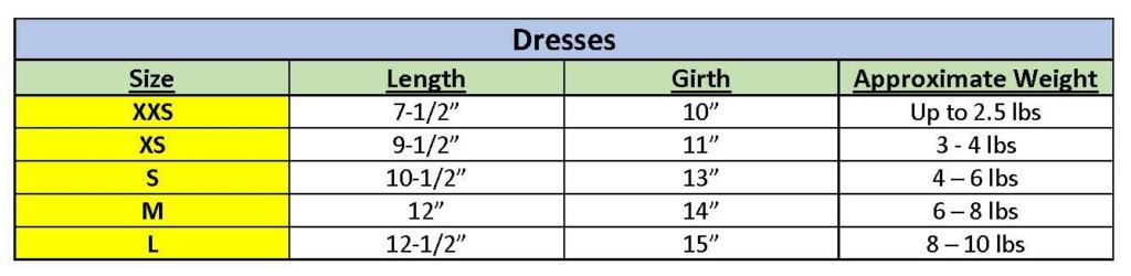 Hello Doggie Dress Size Chart